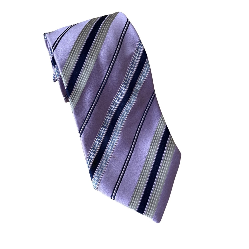 Ermenegildo Zegna Purple‎ Stripe Silk Tie Italy Woven Textured Luxury Necktie
